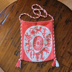 Coral and White Zodiac Pattern Tote Bag Made in Greece